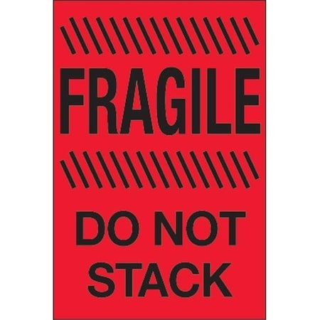 Box Partners Tape Logic DL1192 4 x 6 in. - Fragile - Do Not Stack Fluorescent Red Labels - Roll of 500 DL1192